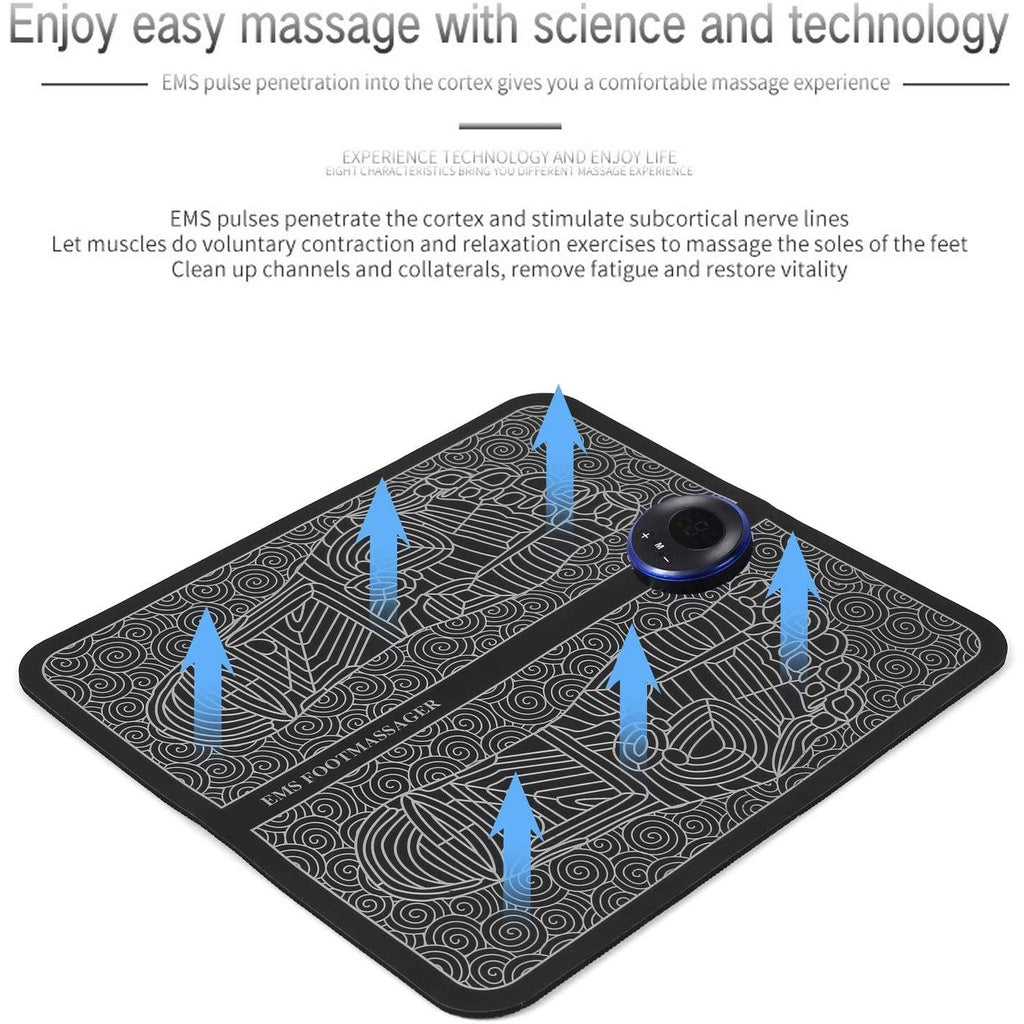 EMS Foot Massager Mat – 9 Intensity Levels, 6 Massage Modes & USB Charging