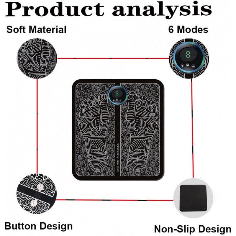 EMS Foot Massager Mat β 9 Intensity Levels, 6 Massage Modes & USB Charging