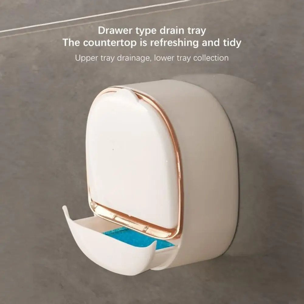 Luxury Wall Mounted Soap Holder – Drain Tray, Adhesive & Drill-Free Soap Case