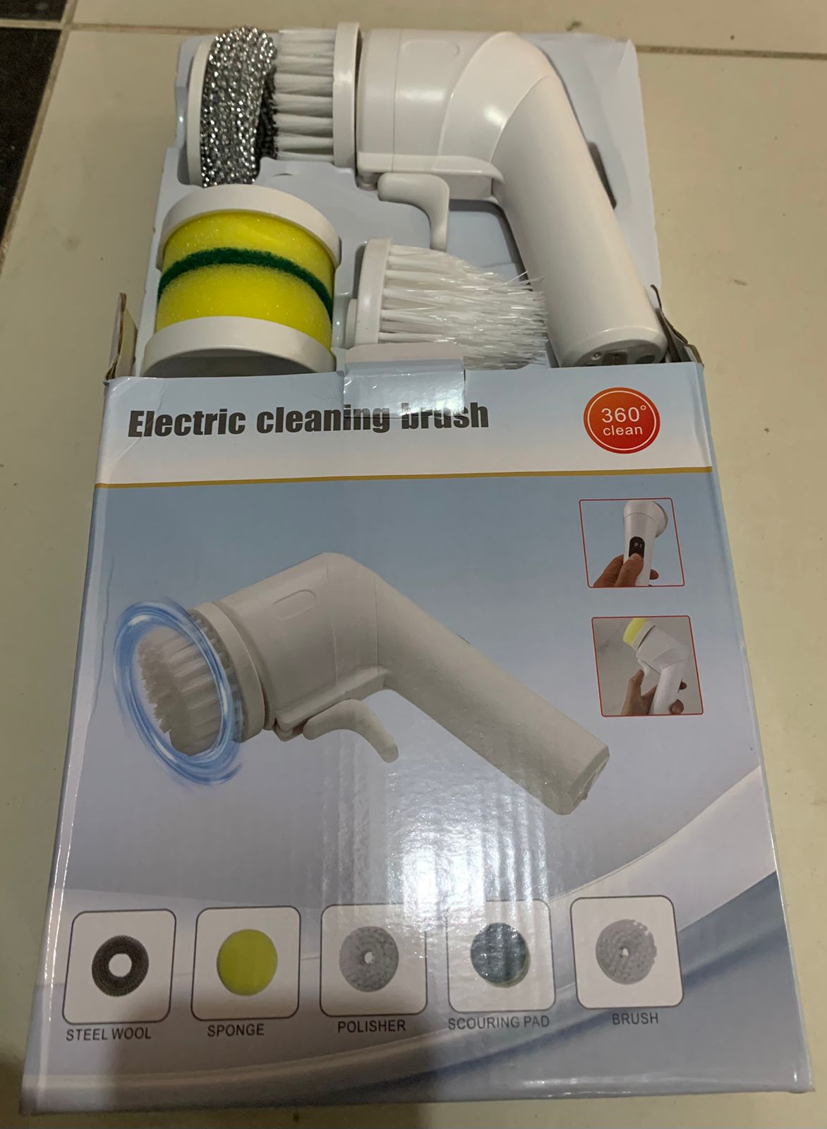 Electric Cleaning Brush – 360° Rotating Scrubber with 5 Cleaning Attachments