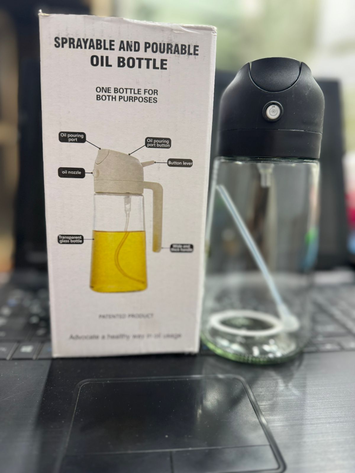 2-in-1 Oil Spray Bottle β 470ml Glass Oil Sprayer & Dispenser for Cooking