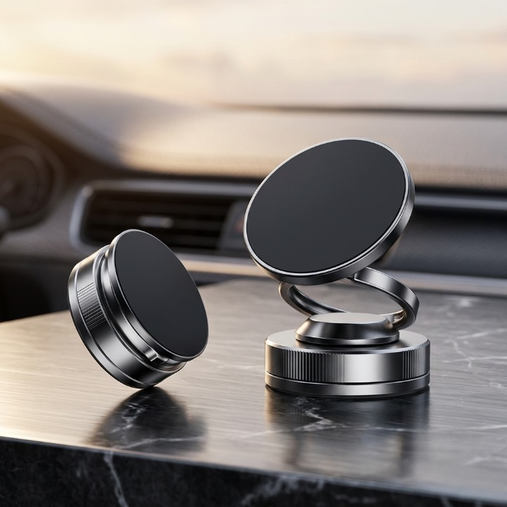 Magnetic Vacuum Car Phone Holder – 360° Rotatable Dashboard & Windshield Mount