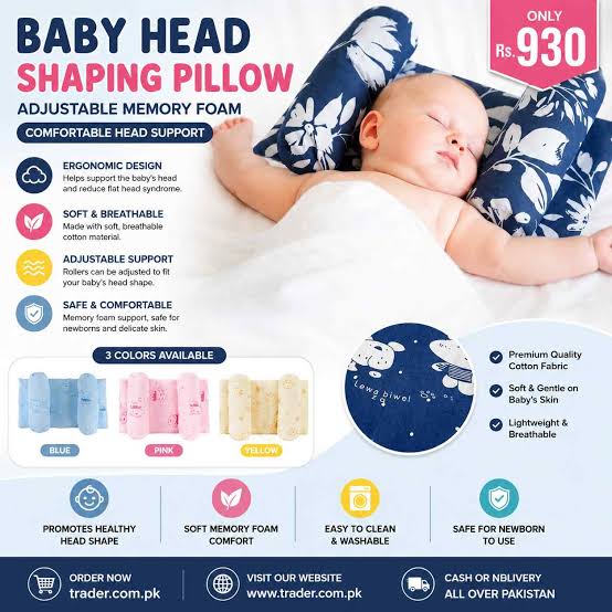 Newborn Baby Head Shaping Pillow – Soft, Breathable & Portable Infant Cushion