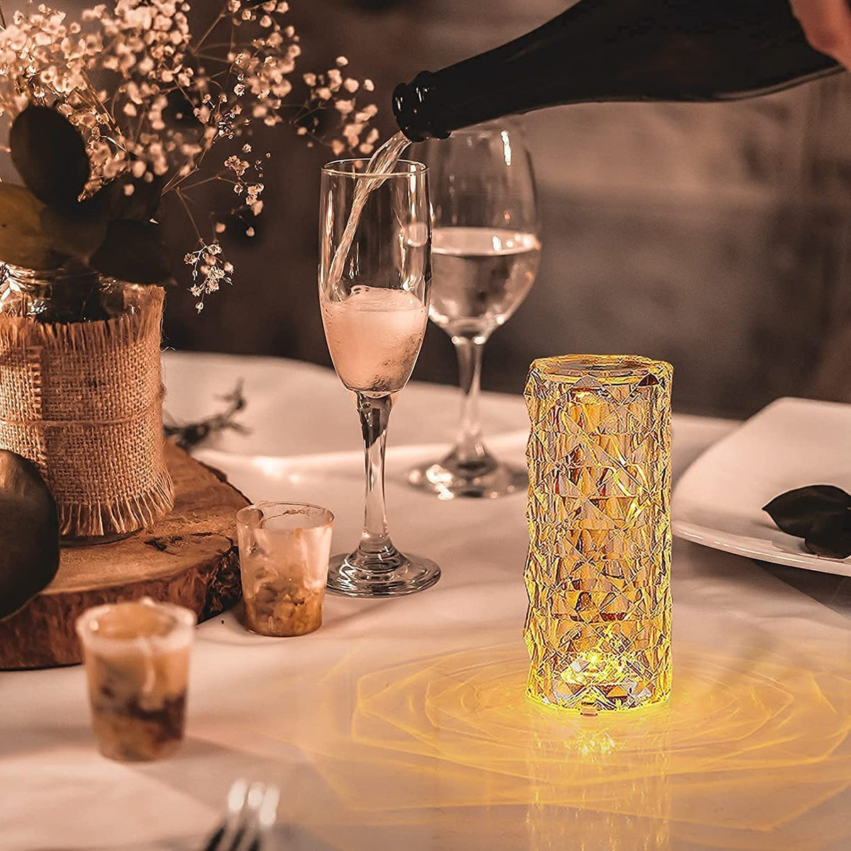 Rose Diamond Crystal Table Lamp – 16 RGB Colors, Touch Sensor & Remote Control