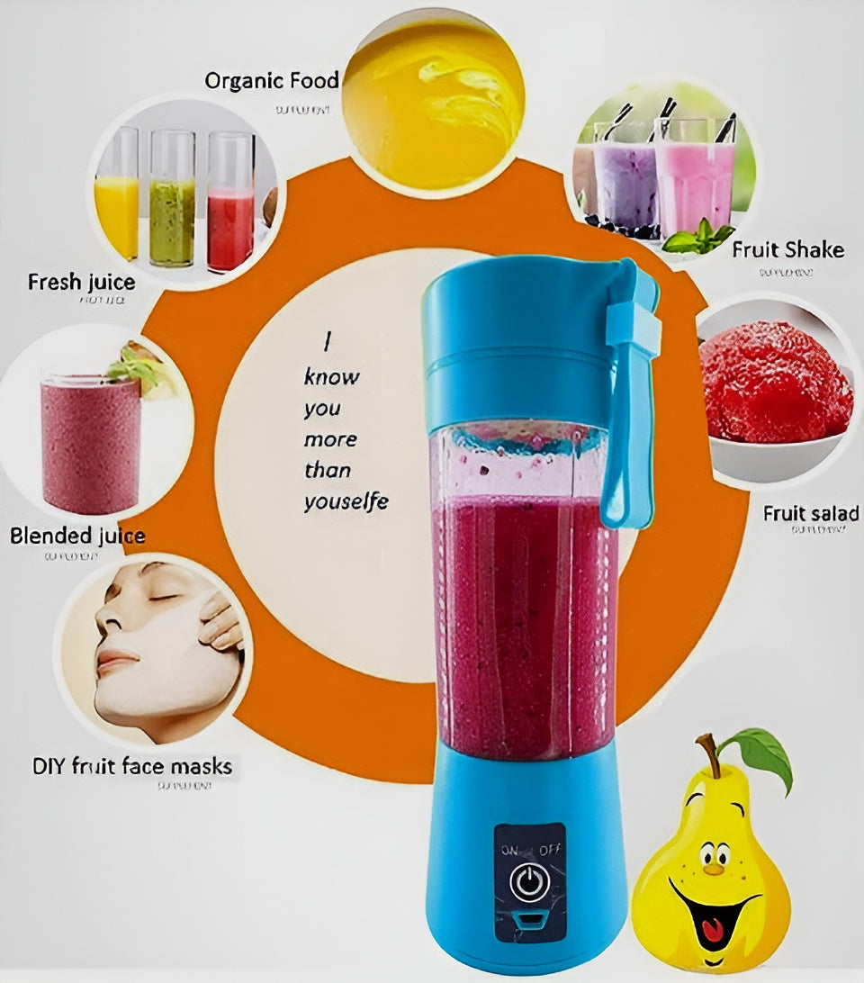 Portable Mini Juicer Blender – 6 Blades, 380ml USB Rechargeable Smoothie Maker