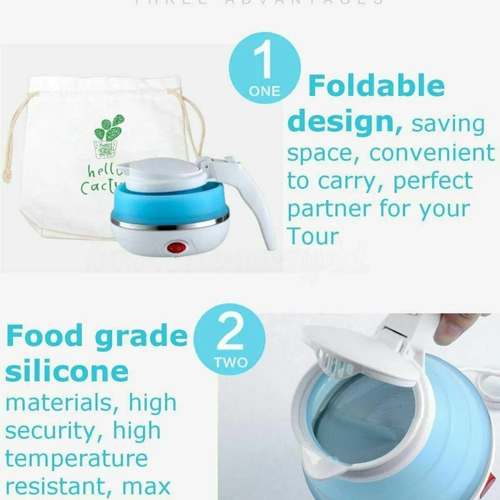 Portable Electric Kettle – 600ml Fast-Boiling Foldable Silicone Travel Kettle