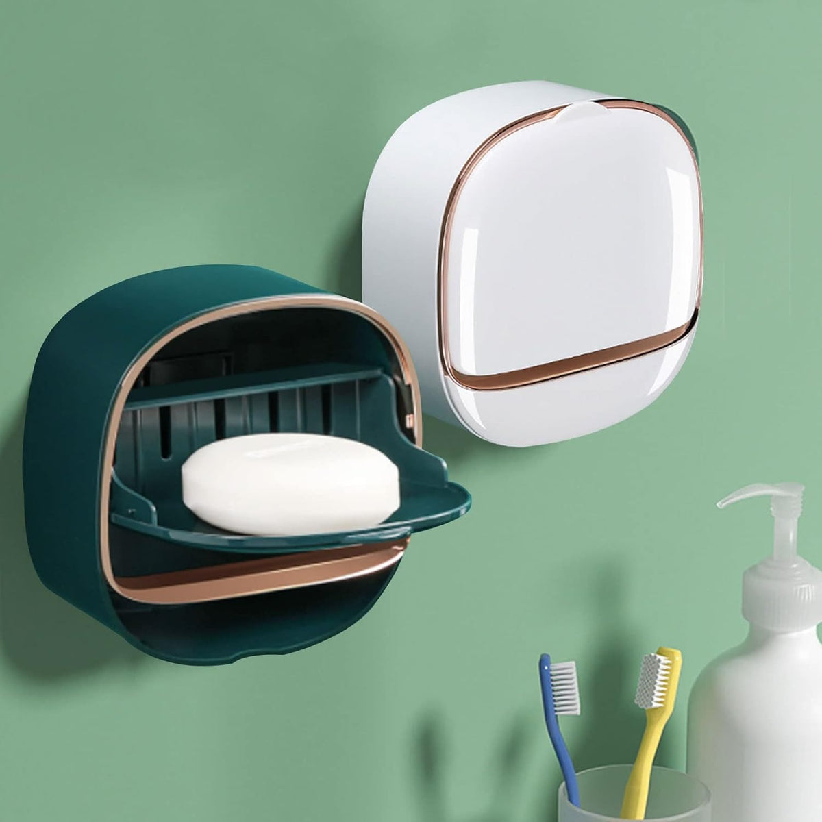 Luxury Wall Mounted Soap Holder – Drain Tray, Adhesive & Drill-Free Soap Case
