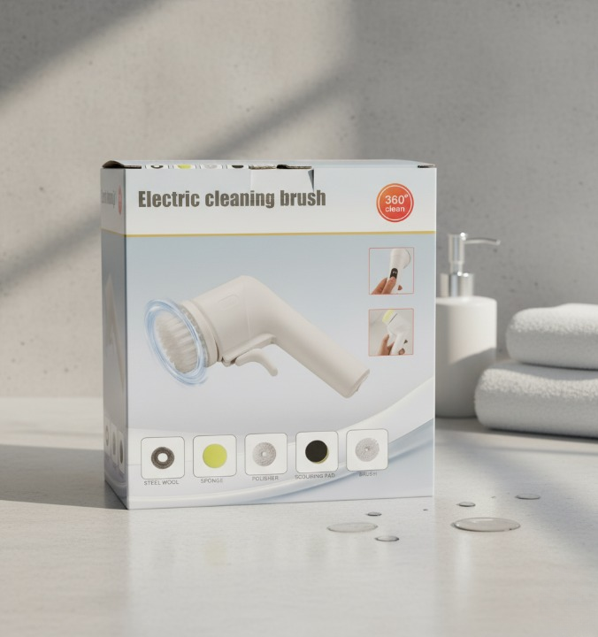 Electric Cleaning Brush – 360° Rotating Scrubber with 5 Cleaning Attachments