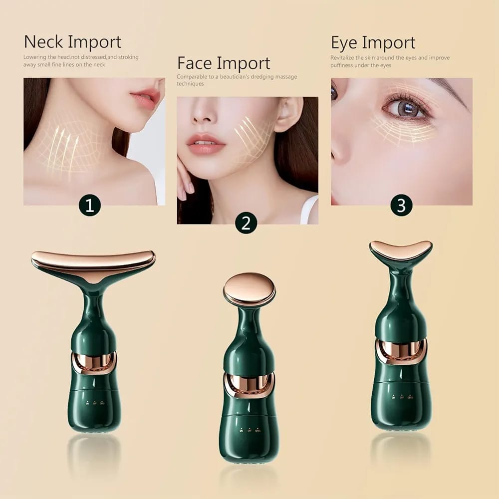 3-in-1 Face & Neck Beauty Massager – Thermal Heat & Vibration Skin Care Wand