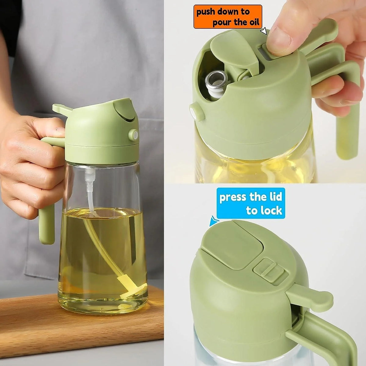 2-in-1 Oil Spray Bottle – 470ml Glass Oil Sprayer & Dispenser for Cooking