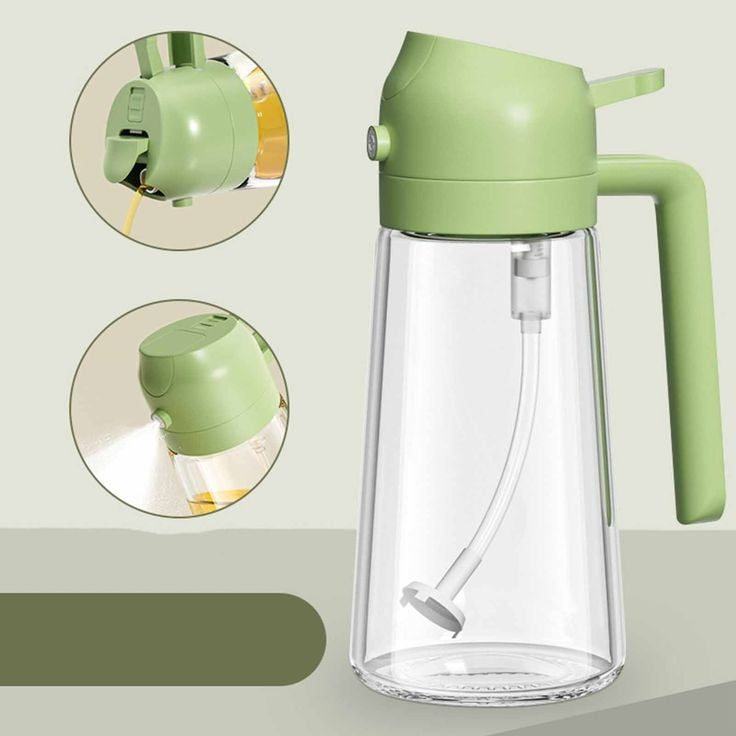 2-in-1 Oil Spray Bottle – 470ml Glass Oil Sprayer & Dispenser for Cooking