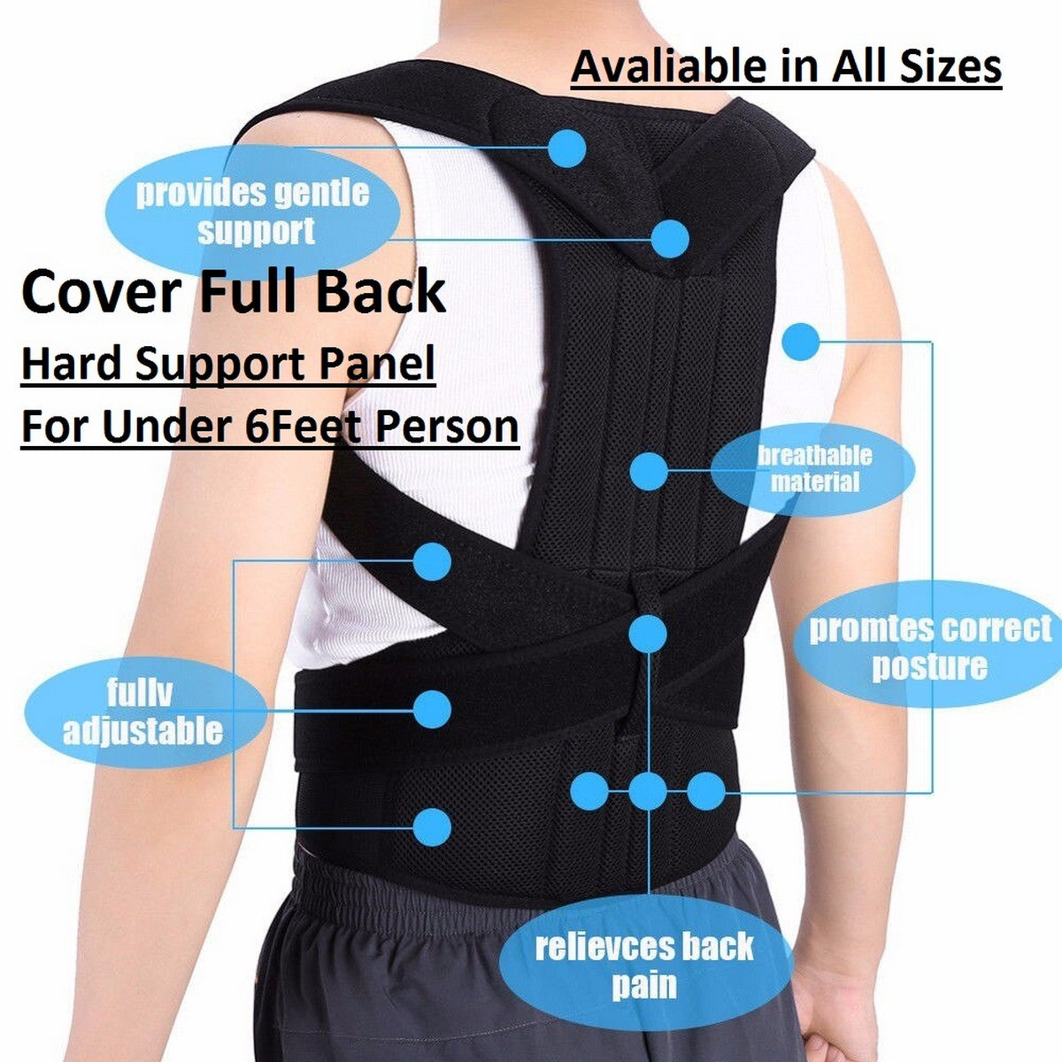 Adjustable Back Support Belt – Posture Corrector with Shoulder & Spine Support, Large