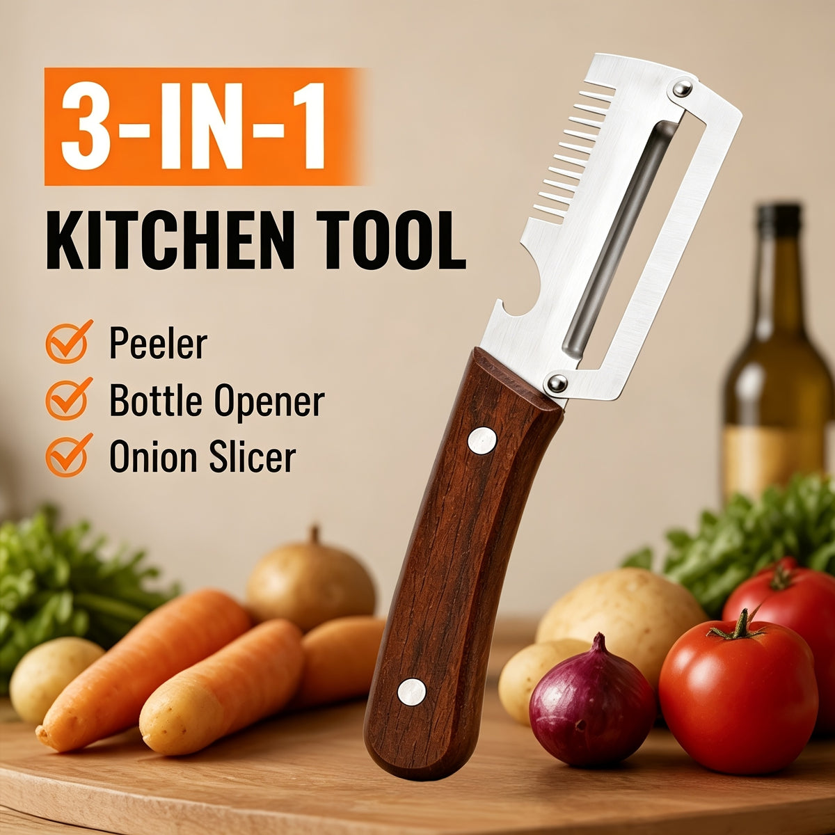3-in-1 Stainless Steel Peeler Knife – Vegetable Peeler, Cutter & Bottle Opener