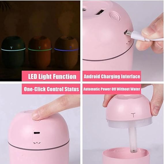 Mini Cute Air Humidifier with RGB Light – 220ML Portable Quiet Room Humidifier