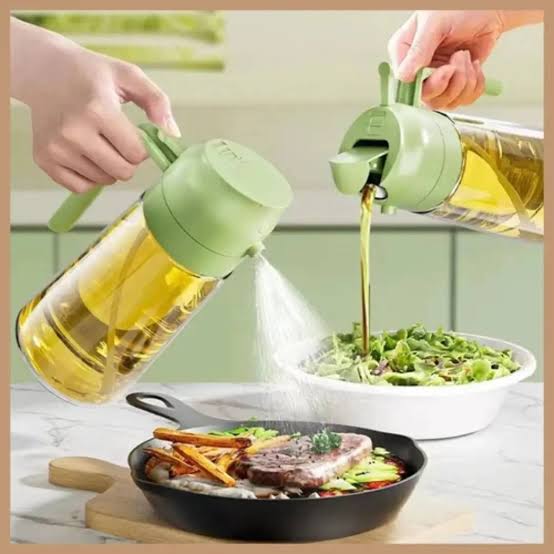 2-in-1 Oil Spray Bottle – 470ml Glass Oil Sprayer & Dispenser for Cooking