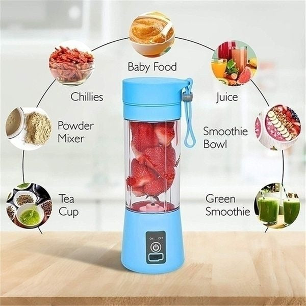 Portable Mini Juicer Blender – 6 Blades, 380ml USB Rechargeable Smoothie Maker